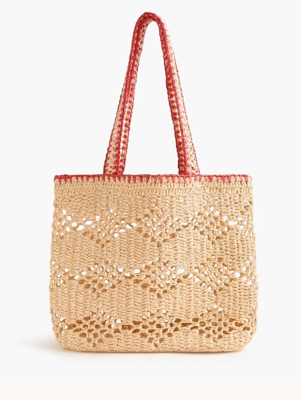 J. Crew Factory Stitched Woven Tote Bag - Natural Red Mixed Raffia